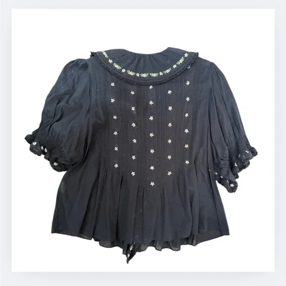 DÔEN Hettie Embroidered Ruffle Organic Cotton Top | Size L - Picture 7 of 8